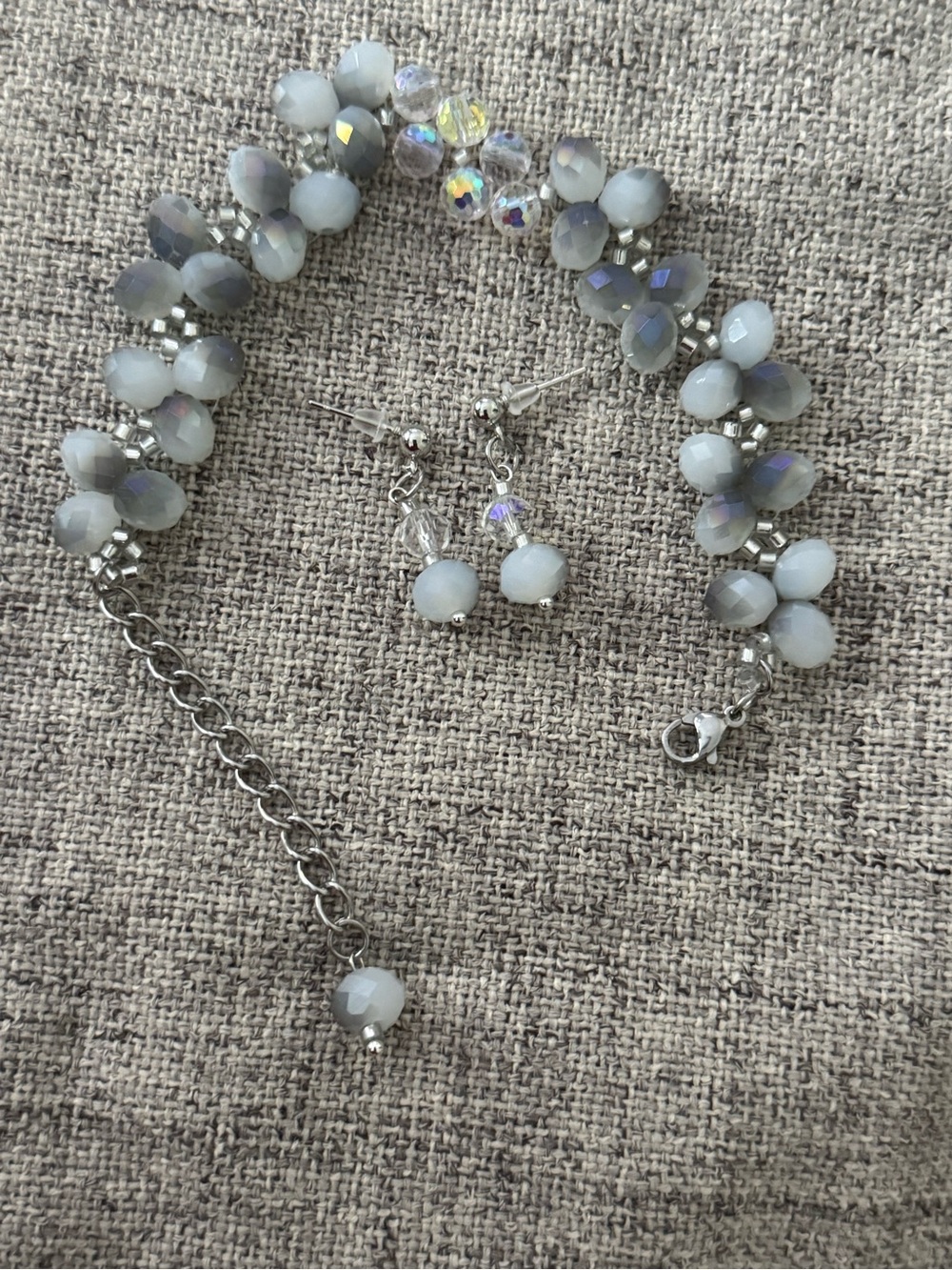 Handmade Iridescent Gray Beaded Bracelet and Earring Set